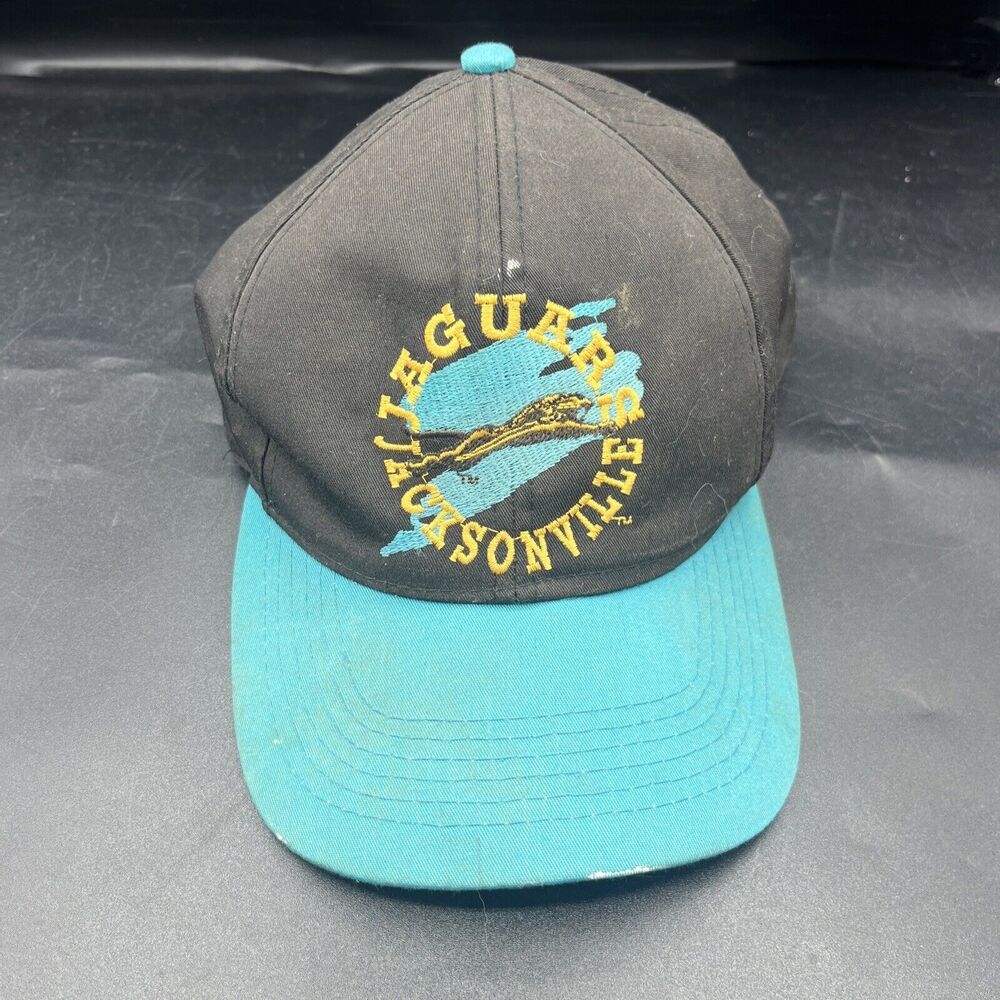 VINTAGE Jacksonville Jaguars Hat Cap Snap Back Teal Black Football Mens 90s